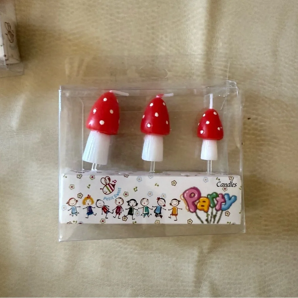 Bundle of 3 Pcs Mushroom Candles Mushroom Birthday Cake Topper